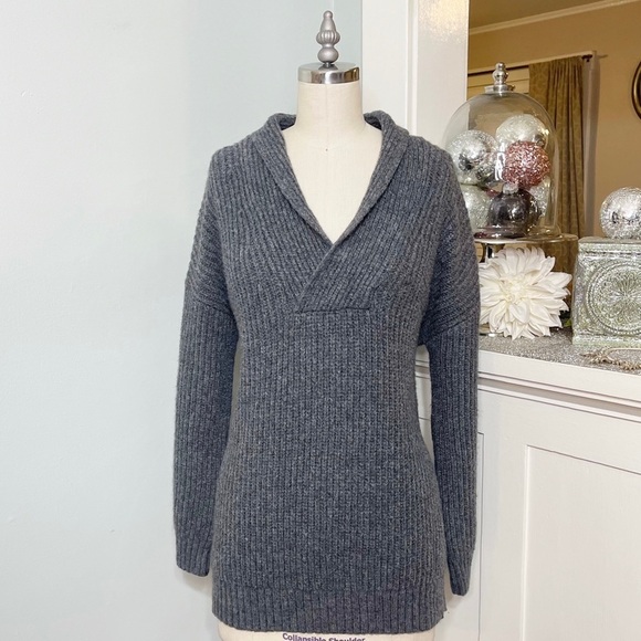 Talbots Shawl Collar Shaker Stitch Wool V Neck Pullover Sweater Oversized Small - Picture 2 of 9